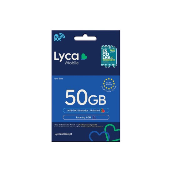 LycaMobile National Card XS 50GB/Ilimitado Min/SMS com 11GB de Roaming na EU